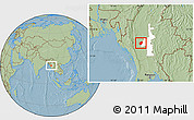 Savanna Style Location Map of Nyaungu, highlighted parent region, hill shading
