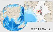 Shaded Relief Location Map of Nyaungu, highlighted country, highlighted parent region