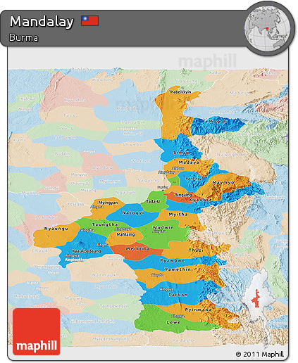 Political Panoramic Map of Mandalay, lighten