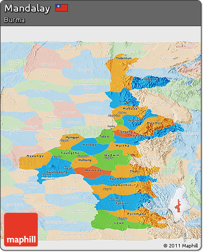 Political Panoramic Map of Mandalay, lighten