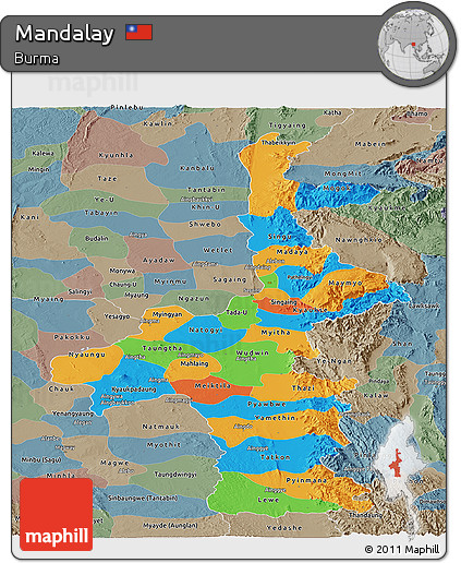 Political Panoramic Map of Mandalay, semi-desaturated