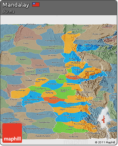 Political Panoramic Map of Mandalay, semi-desaturated