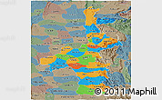 Political Panoramic Map of Mandalay, semi-desaturated