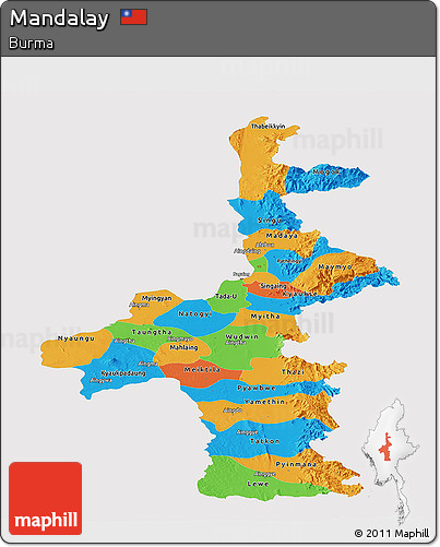 Political Panoramic Map of Mandalay, single color outside