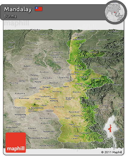 Satellite Panoramic Map of Mandalay, semi-desaturated