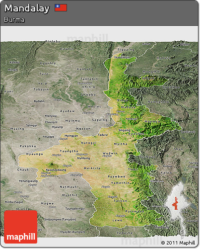 Satellite Panoramic Map of Mandalay, semi-desaturated