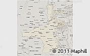 Shaded Relief Panoramic Map of Mandalay, semi-desaturated
