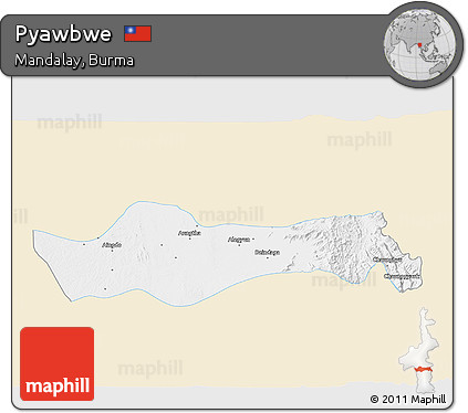 Classic Style 3D Map of Pyawbwe, single color outside