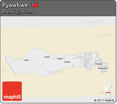 Classic Style 3D Map of Pyawbwe, single color outside