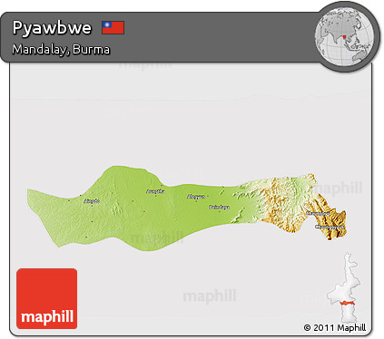 Physical 3D Map of Pyawbwe, cropped outside