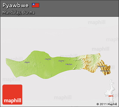 Physical 3D Map of Pyawbwe, cropped outside
