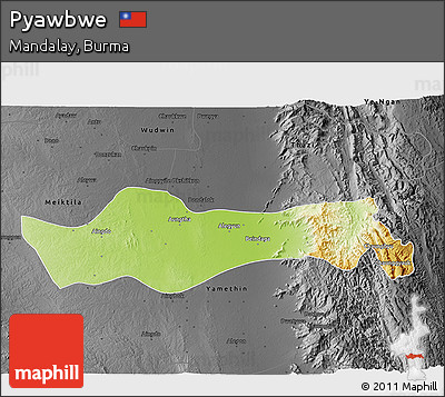 Physical 3D Map of Pyawbwe, darken, desaturated