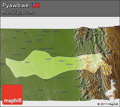 Physical 3D Map of Pyawbwe, darken
