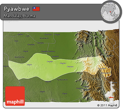 Physical 3D Map of Pyawbwe, darken