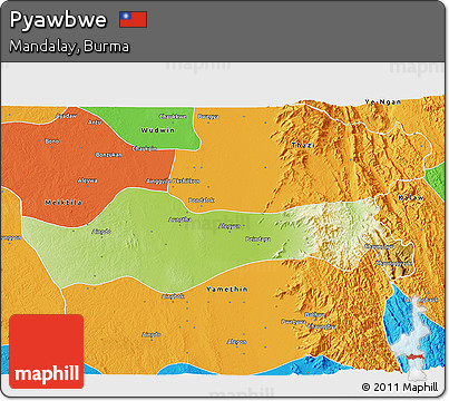 Physical 3D Map of Pyawbwe, political outside