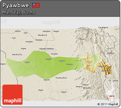 Physical 3D Map of Pyawbwe, shaded relief outside