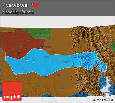 Political 3D Map of Pyawbwe, darken