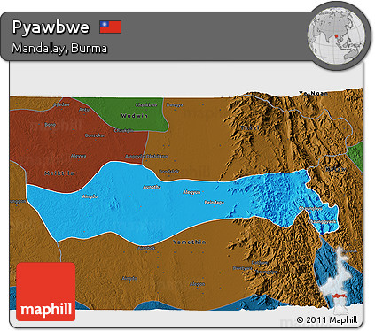 Political 3D Map of Pyawbwe, darken