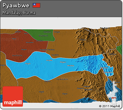 Political 3D Map of Pyawbwe, darken