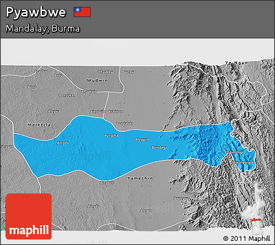 Political 3D Map of Pyawbwe, desaturated