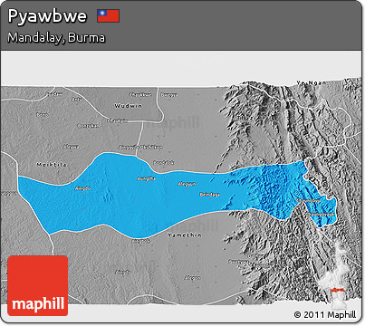 Political 3D Map of Pyawbwe, desaturated