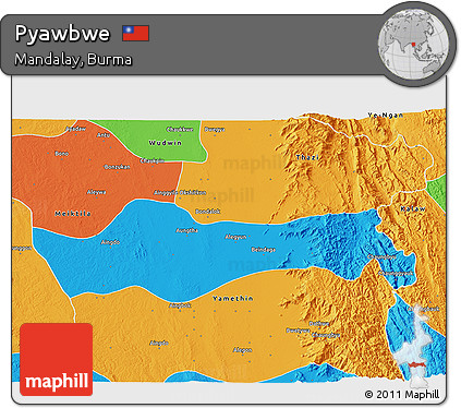 Political 3D Map of Pyawbwe
