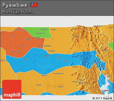 Political 3D Map of Pyawbwe
