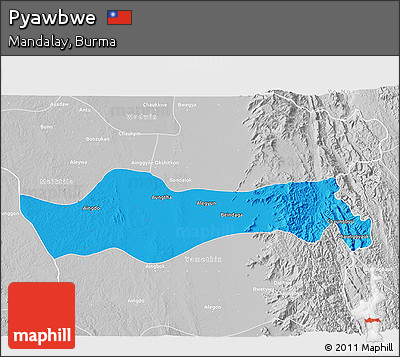 Political 3D Map of Pyawbwe, lighten, desaturated