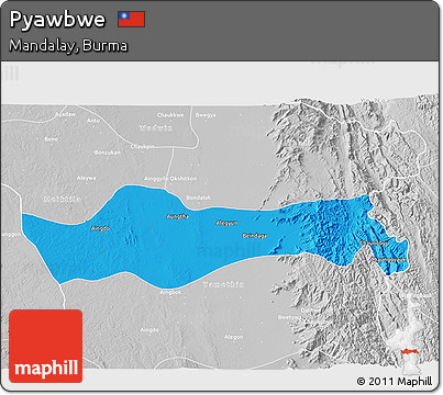 Political 3D Map of Pyawbwe, lighten, desaturated