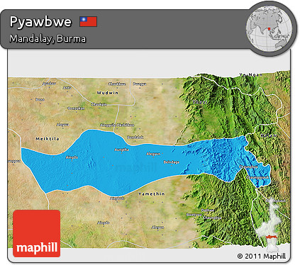 Political 3D Map of Pyawbwe, satellite outside