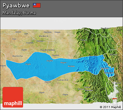 Political 3D Map of Pyawbwe, satellite outside