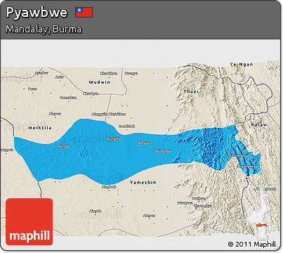 Political 3D Map of Pyawbwe, shaded relief outside