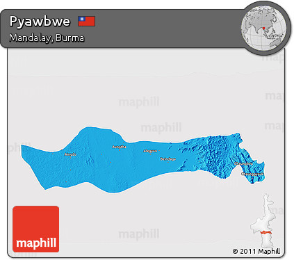 Political 3D Map of Pyawbwe, single color outside