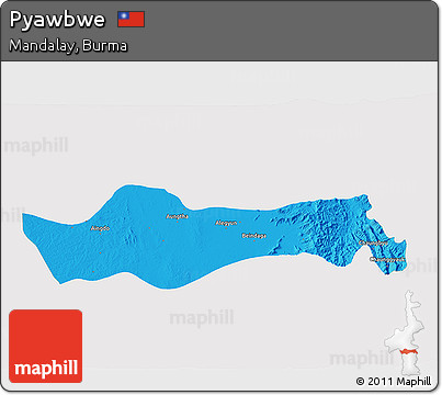 Political 3D Map of Pyawbwe, single color outside