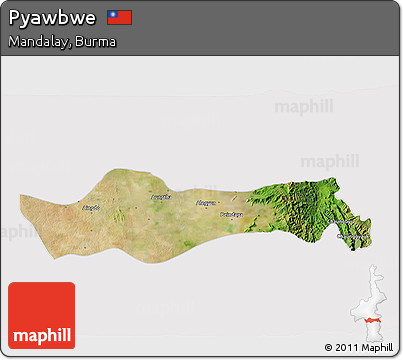 Satellite 3D Map of Pyawbwe, cropped outside