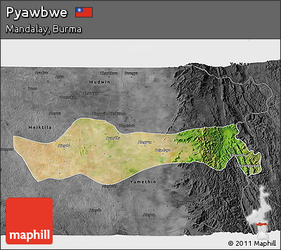 Satellite 3D Map of Pyawbwe, darken, desaturated