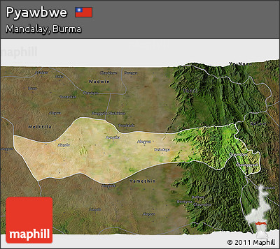 Satellite 3D Map of Pyawbwe, darken