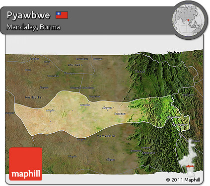 Satellite 3D Map of Pyawbwe, darken