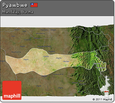 Satellite 3D Map of Pyawbwe, darken