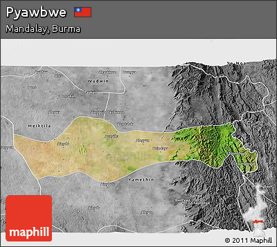 Satellite 3D Map of Pyawbwe, desaturated
