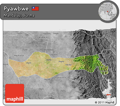 Satellite 3D Map of Pyawbwe, desaturated
