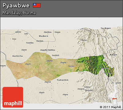 Satellite 3D Map of Pyawbwe, shaded relief outside