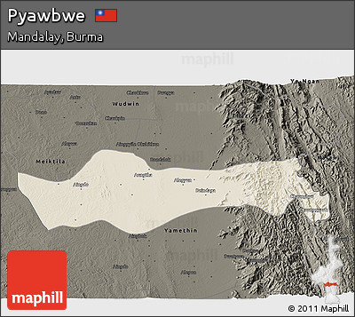 Shaded Relief 3D Map of Pyawbwe, darken
