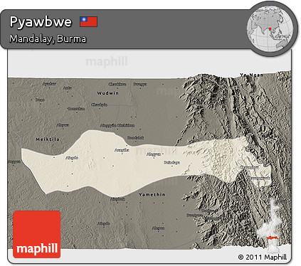 Shaded Relief 3D Map of Pyawbwe, darken