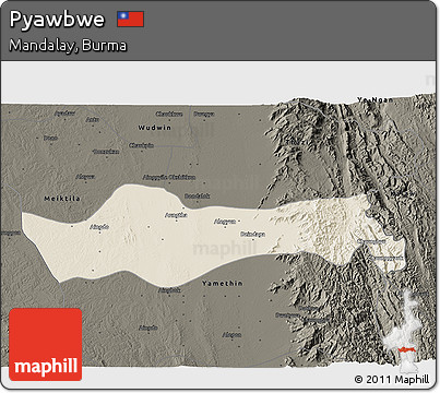 Shaded Relief 3D Map of Pyawbwe, darken