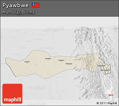 Shaded Relief 3D Map of Pyawbwe, lighten, desaturated