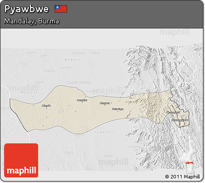 Shaded Relief 3D Map of Pyawbwe, lighten, desaturated