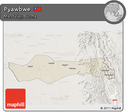 Shaded Relief 3D Map of Pyawbwe, lighten