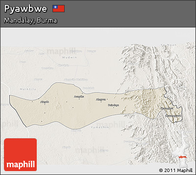 Shaded Relief 3D Map of Pyawbwe, lighten