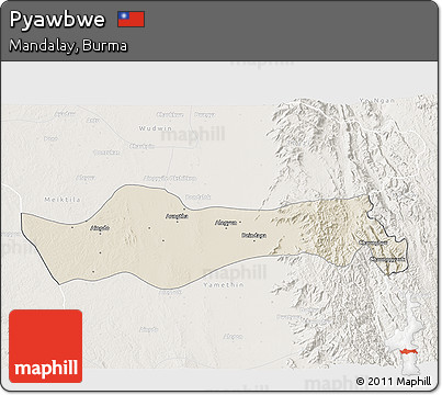 Shaded Relief 3D Map of Pyawbwe, lighten